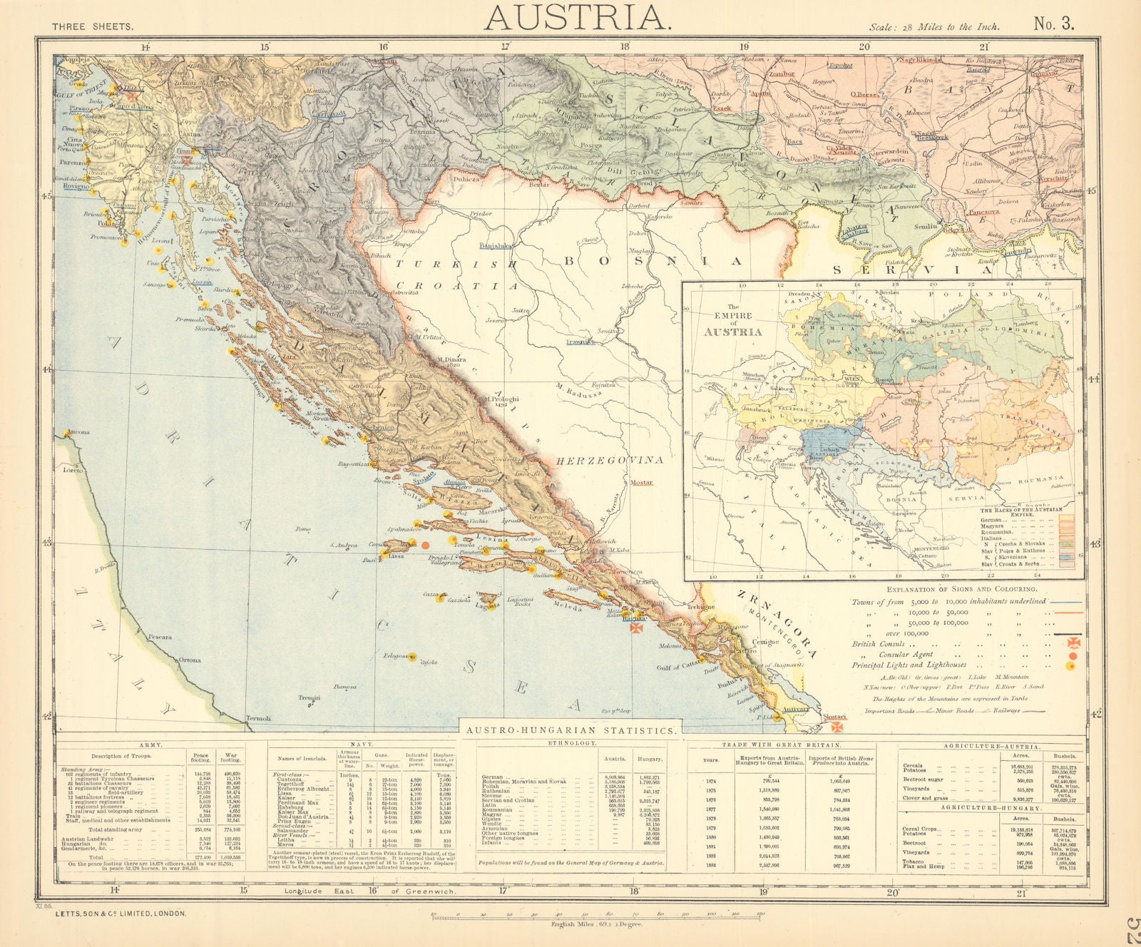 DALMATIAN COAST. Lighthouses. Croatia Istria Dubrovnik Split. LETTS 1892 map